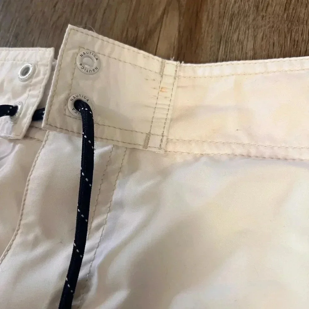 Nautica White Swim Trunks with Blue Palm Panel